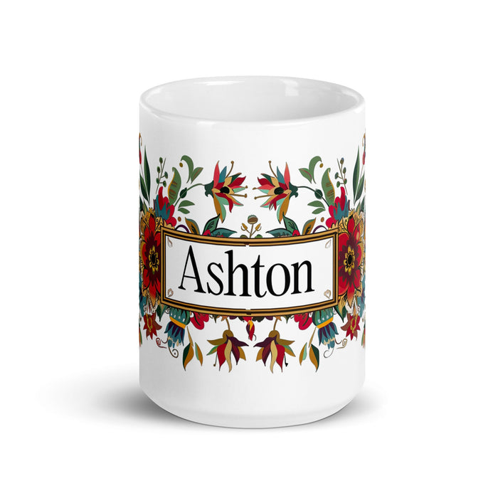 Ashton Exclusive Name Art Piece Home Office Work Coffee Mug Mexican Spanish Pride Gift Cup One - Of - A - Kind Calligraphy White Glossy Mug | A26 - Mexicada