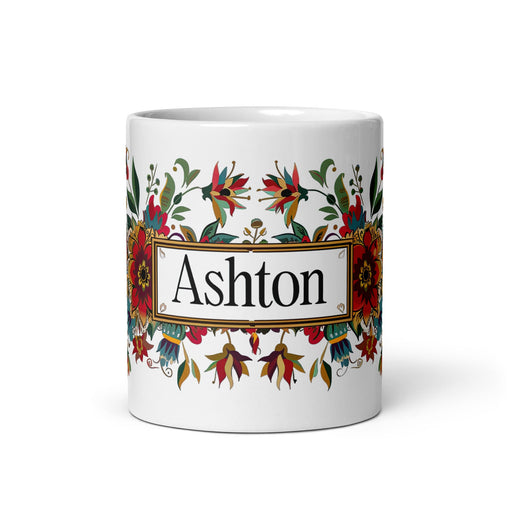 Ashton Exclusive Name Art Piece Home Office Work Coffee Mug Mexican Spanish Pride Gift Cup One - Of - A - Kind Calligraphy White Glossy Mug | A26 - Mexicada