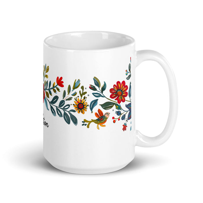 Ashton Exclusive Name Art Piece Home Office Work Coffee Mug Mexican Spanish Pride Gift Cup One - Of - A - Kind Calligraphy White Glossy Mug | A27 - Mexicada