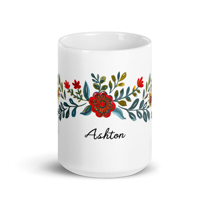 Ashton Exclusive Name Art Piece Home Office Work Coffee Mug Mexican Spanish Pride Gift Cup One - Of - A - Kind Calligraphy White Glossy Mug | A27 - Mexicada