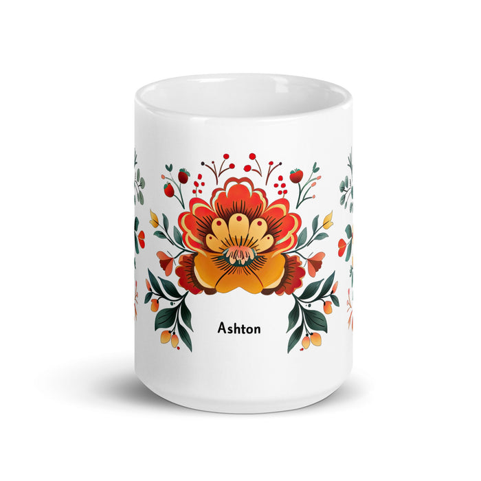 Ashton Exclusive Name Art Piece Home Office Work Coffee Mug Mexican Spanish Pride Gift Cup One - Of - A - Kind Calligraphy White Glossy Mug | A28 - Mexicada