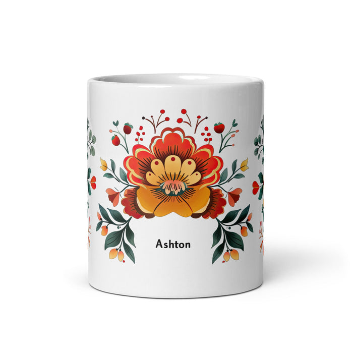 Ashton Exclusive Name Art Piece Home Office Work Coffee Mug Mexican Spanish Pride Gift Cup One - Of - A - Kind Calligraphy White Glossy Mug | A28 - Mexicada