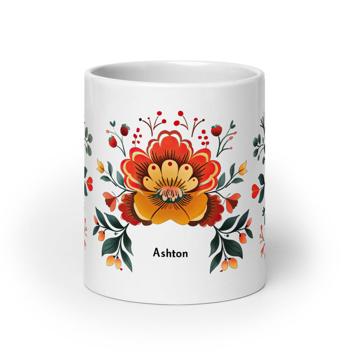 Ashton Exclusive Name Art Piece Home Office Work Coffee Mug Mexican Spanish Pride Gift Cup One - Of - A - Kind Calligraphy White Glossy Mug | A28 - Mexicada