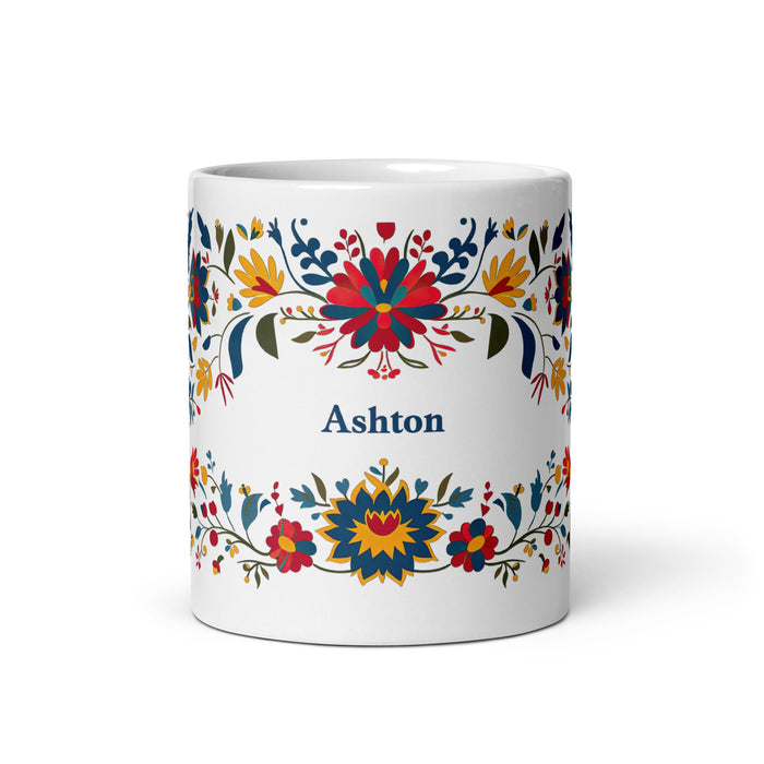 Ashton Exclusive Name Art Piece Home Office Work Coffee Mug Mexican Spanish Pride Gift Cup One - Of - A - Kind Calligraphy White Glossy Mug | A32 - Mexicada