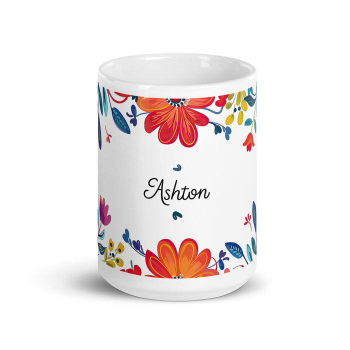 Ashton Exclusive Name Art Piece Home Office Work Coffee Mug Mexican Spanish Pride Gift Cup One - Of - A - Kind Calligraphy White Glossy Mug | A34 - Mexicada