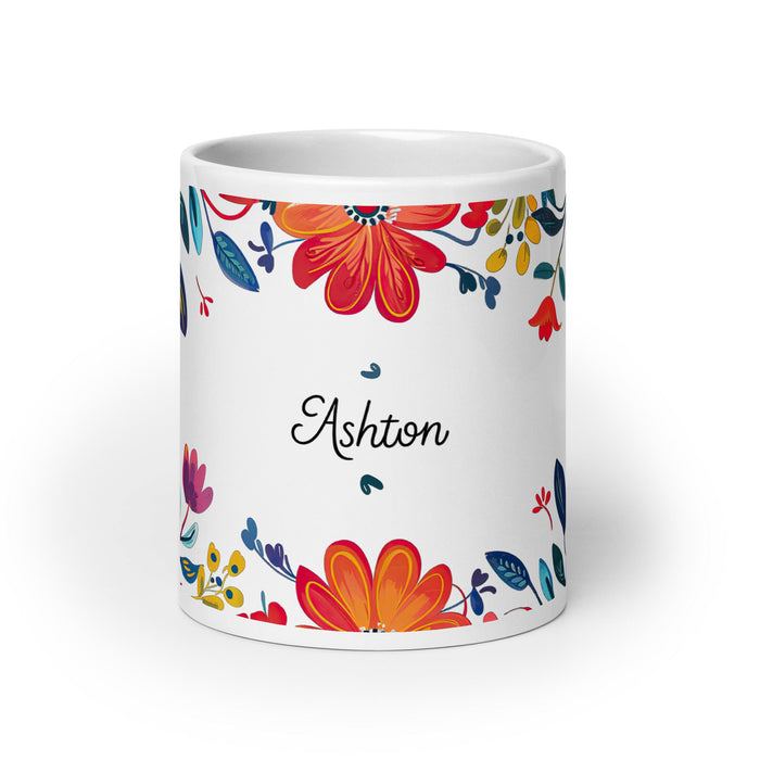 Ashton Exclusive Name Art Piece Home Office Work Coffee Mug Mexican Spanish Pride Gift Cup One - Of - A - Kind Calligraphy White Glossy Mug | A34 - Mexicada