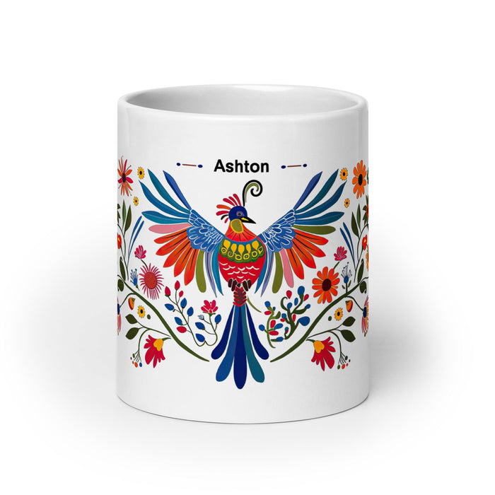 Ashton Exclusive Name Art Piece Home Office Work Coffee Mug Mexican Spanish Pride Gift Cup One - Of - A - Kind Calligraphy White Glossy Mug | A35 - Mexicada