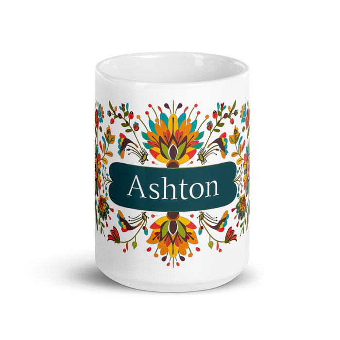 Ashton Exclusive Name Art Piece Home Office Work Coffee Mug Mexican Spanish Pride Gift Cup One - Of - A - Kind Calligraphy White Glossy Mug | A36 - Mexicada