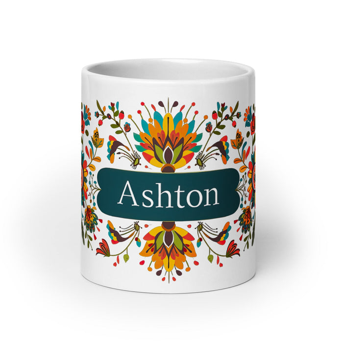 Ashton Exclusive Name Art Piece Home Office Work Coffee Mug Mexican Spanish Pride Gift Cup One - Of - A - Kind Calligraphy White Glossy Mug | A36 - Mexicada