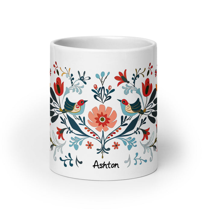 Ashton Exclusive Name Art Piece Home Office Work Coffee Mug Mexican Spanish Pride Gift Cup One - Of - A - Kind Calligraphy White Glossy Mug | A4 - Mexicada