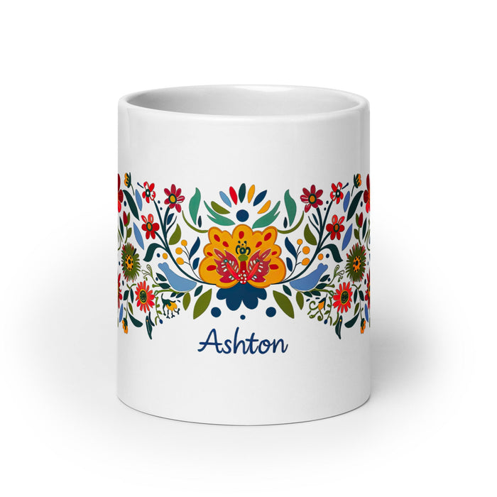 Ashton Exclusive Name Art Piece Home Office Work Coffee Mug Mexican Spanish Pride Gift Cup One - Of - A - Kind Calligraphy White Glossy Mug | A5 - Mexicada