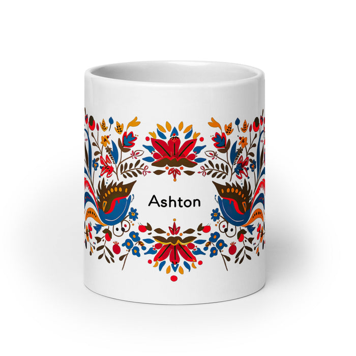 Ashton Exclusive Name Art Piece Home Office Work Coffee Mug Mexican Spanish Pride Gift Cup One - Of - A - Kind Calligraphy White Glossy Mug | A7 - Mexicada