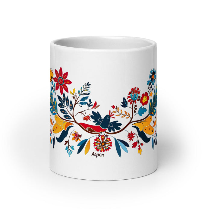 Aspen Exclusive Name Art Piece Home Office Work Coffee Mug Mexican Spanish Pride Gift Cup One-Of-A-Kind Calligraphy White Glossy Mug | A1 Mexicada