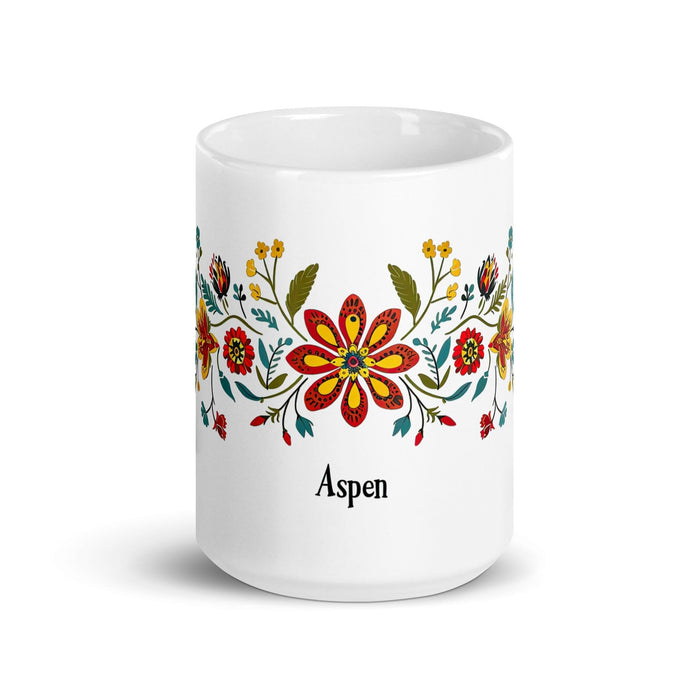 Aspen Exclusive Name Art Piece Home Office Work Coffee Mug Mexican Spanish Pride Gift Cup One-Of-A-Kind Calligraphy White Glossy Mug | A10 Mexicada