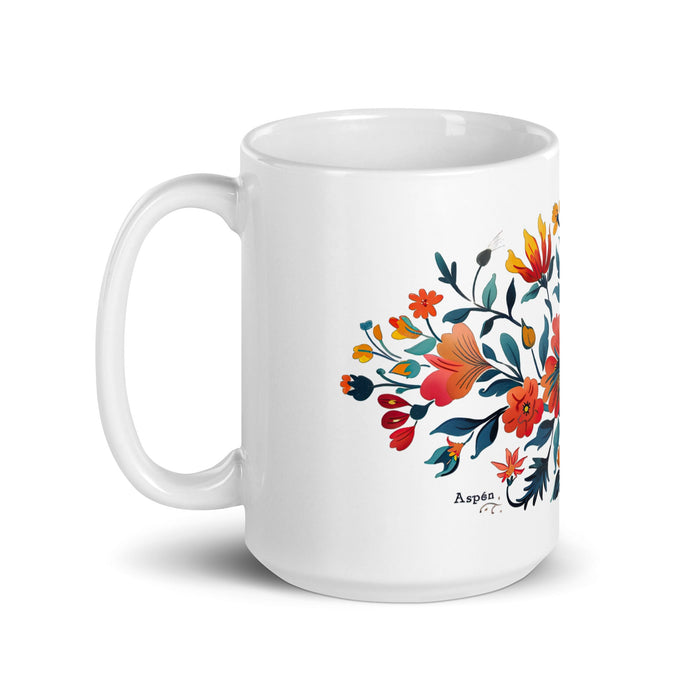 Aspen Exclusive Name Art Piece Home Office Work Coffee Mug Mexican Spanish Pride Gift Cup One - Of - A - Kind Calligraphy White Glossy Mug | A11 - Mexicada