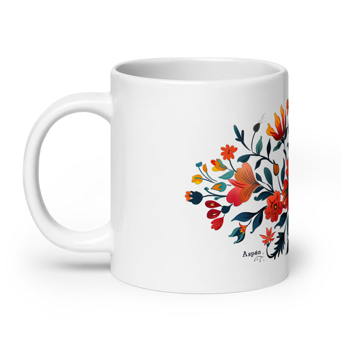 Aspen Exclusive Name Art Piece Home Office Work Coffee Mug Mexican Spanish Pride Gift Cup One - Of - A - Kind Calligraphy White Glossy Mug | A11 - Mexicada