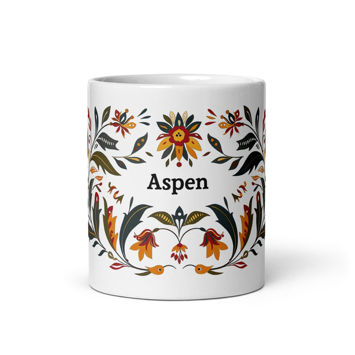 Aspen Exclusive Name Art Piece Home Office Work Coffee Mug Mexican Spanish Pride Gift Cup One-Of-A-Kind Calligraphy White Glossy Mug | A2 Mexicada