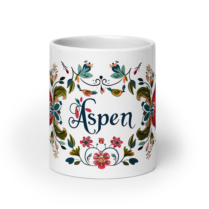 Aspen Exclusive Name Art Piece Home Office Work Coffee Mug Mexican Spanish Pride Gift Cup One - Of - A - Kind Calligraphy White Glossy Mug | A5 - Mexicada