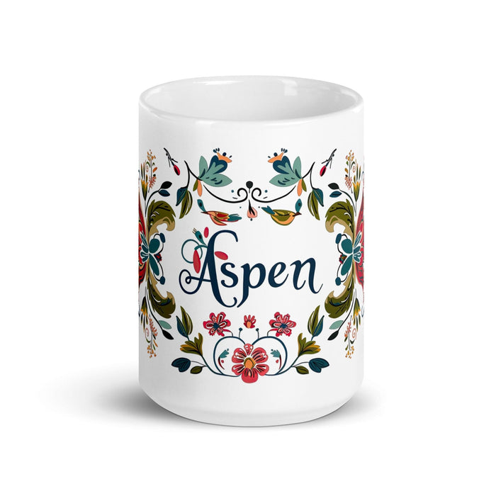 Aspen Exclusive Name Art Piece Home Office Work Coffee Mug Mexican Spanish Pride Gift Cup One-Of-A-Kind Calligraphy White Glossy Mug | A5 Mexicada