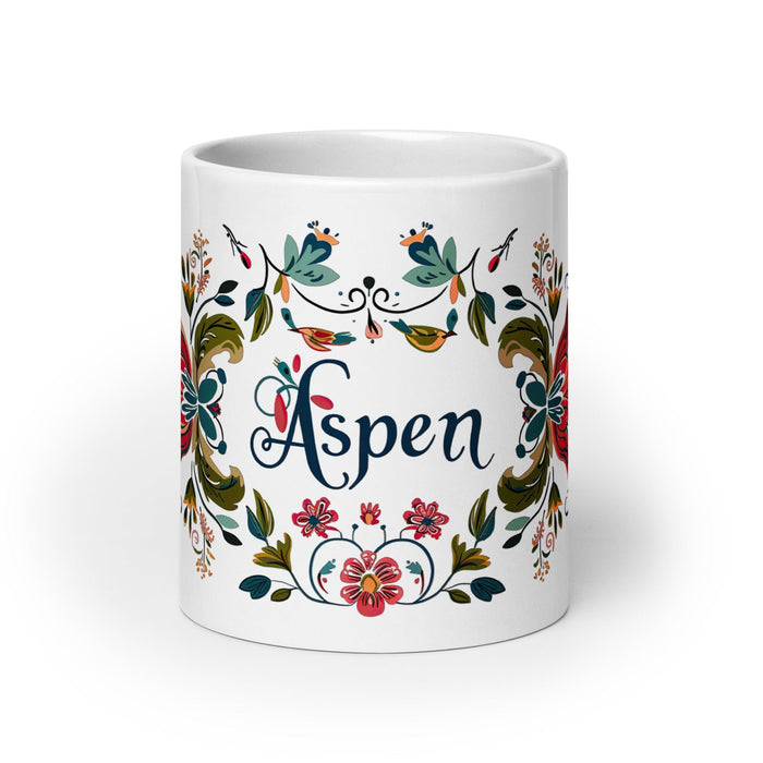 Aspen Exclusive Name Art Piece Home Office Work Coffee Mug Mexican Spanish Pride Gift Cup One-Of-A-Kind Calligraphy White Glossy Mug | A5 Mexicada