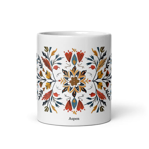 Aspen Exclusive Name Art Piece Home Office Work Coffee Mug Mexican Spanish Pride Gift Cup One-Of-A-Kind Calligraphy White Glossy Mug | A6 Mexicada