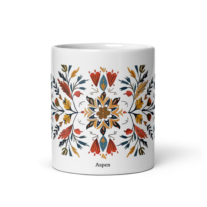 Aspen Exclusive Name Art Piece Home Office Work Coffee Mug Mexican Spanish Pride Gift Cup One-Of-A-Kind Calligraphy White Glossy Mug | A6 Mexicada