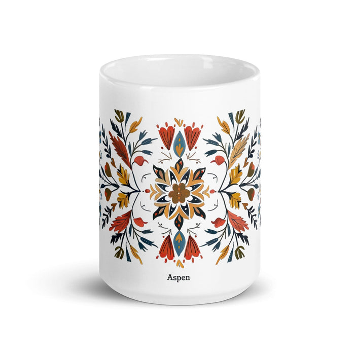 Aspen Exclusive Name Art Piece Home Office Work Coffee Mug Mexican Spanish Pride Gift Cup One-Of-A-Kind Calligraphy White Glossy Mug | A6 Mexicada