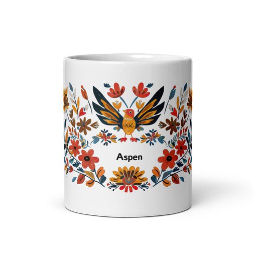 Aspen Exclusive Name Art Piece Home Office Work Coffee Mug Mexican Spanish Pride Gift Cup One - Of - A - Kind Calligraphy White Glossy Mug | A7 - Mexicada