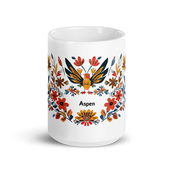 Aspen Exclusive Name Art Piece Home Office Work Coffee Mug Mexican Spanish Pride Gift Cup One - Of - A - Kind Calligraphy White Glossy Mug | A7 - Mexicada