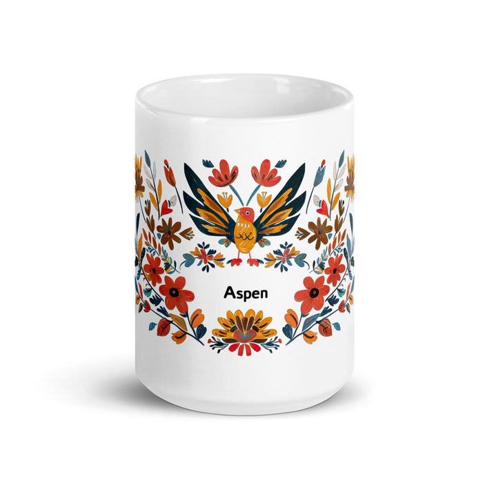 Aspen Exclusive Name Art Piece Home Office Work Coffee Mug Mexican Spanish Pride Gift Cup One-Of-A-Kind Calligraphy White Glossy Mug | A7 Mexicada