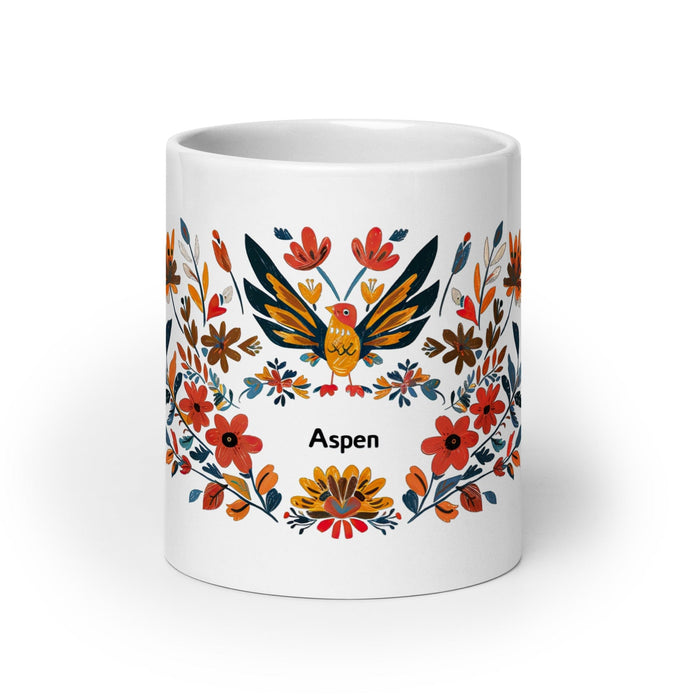 Aspen Exclusive Name Art Piece Home Office Work Coffee Mug Mexican Spanish Pride Gift Cup One-Of-A-Kind Calligraphy White Glossy Mug | A7 Mexicada