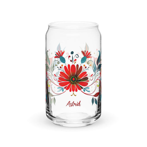 Astrid Exclusive Name Art Piece Can-Shaped Glass Home Office Work Mexican Spanish Pride Gift Cup One-Of-A-Kind Calligraphy Glass | A1 Mexicada 16 oz