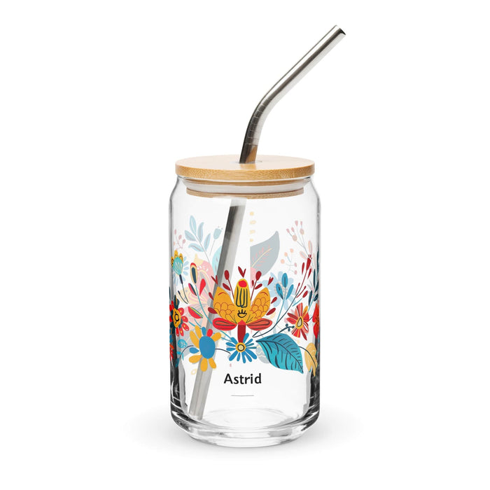 Astrid Exclusive Name Art Piece Can-Shaped Glass Home Office Work Mexican Spanish Pride Gift Cup One-Of-A-Kind Calligraphy Glass | A5 Mexicada 16 oz With Lid & Straw