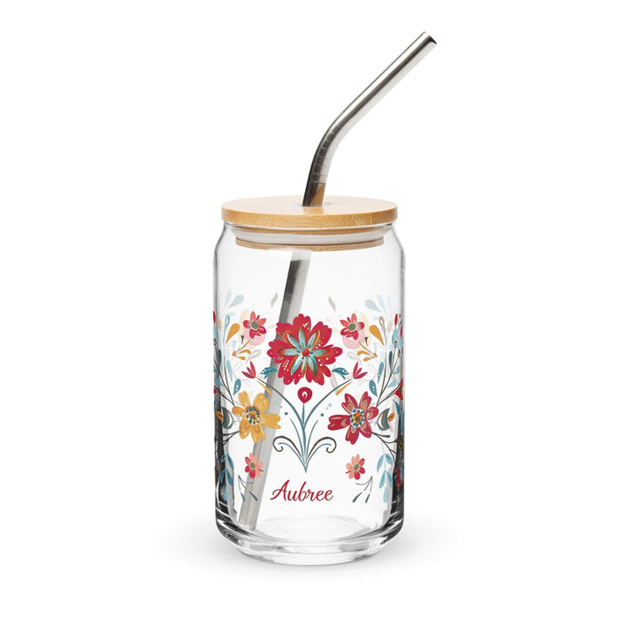 Aubree Exclusive Name Art Piece Can-Shaped Glass Home Office Work Mexican Spanish Pride Gift Cup One-Of-A-Kind Calligraphy Glass | A11 Mexicada 16 oz With Lid & Straw