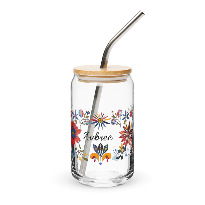 Aubree Exclusive Name Art Piece Can - Shaped Glass Home Office Work Mexican Spanish Pride Gift Cup One - Of - A - Kind Calligraphy Glass | A12 - Mexicada