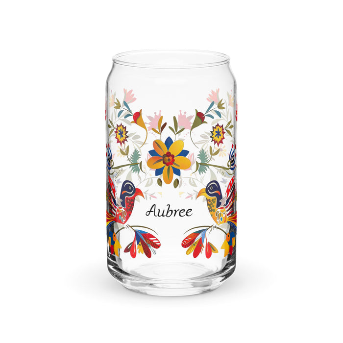 Aubree Exclusive Name Art Piece Can - Shaped Glass Home Office Work Mexican Spanish Pride Gift Cup One - Of - A - Kind Calligraphy Glass | A14 - Mexicada