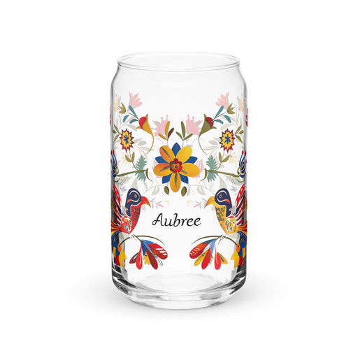 Aubree Exclusive Name Art Piece Can-Shaped Glass Home Office Work Mexican Spanish Pride Gift Cup One-Of-A-Kind Calligraphy Glass | A14 Mexicada 16 oz