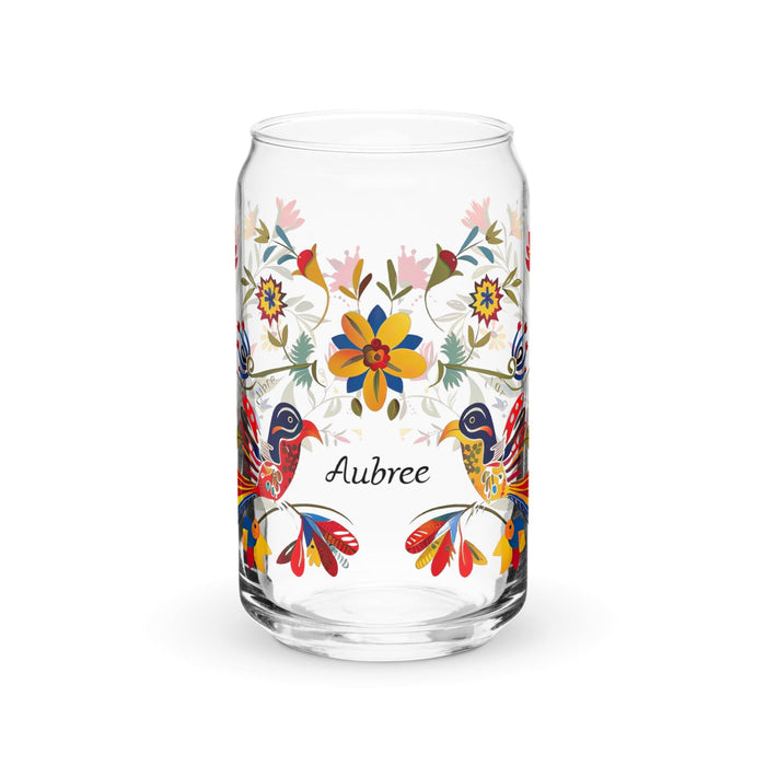 Aubree Exclusive Name Art Piece Can-Shaped Glass Home Office Work Mexican Spanish Pride Gift Cup One-Of-A-Kind Calligraphy Glass | A14 Mexicada 16 oz