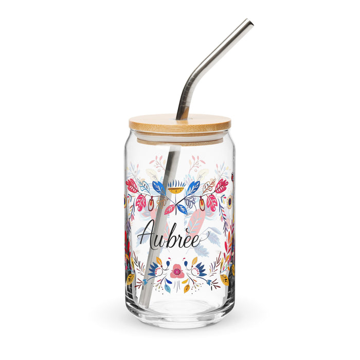 Aubree Exclusive Name Art Piece Can - Shaped Glass Home Office Work Mexican Spanish Pride Gift Cup One - Of - A - Kind Calligraphy Glass | A17 - Mexicada