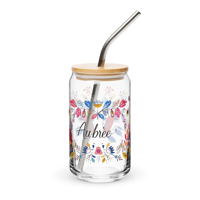 Aubree Exclusive Name Art Piece Can-Shaped Glass Home Office Work Mexican Spanish Pride Gift Cup One-Of-A-Kind Calligraphy Glass | A17 Mexicada 16 oz With Lid & Straw