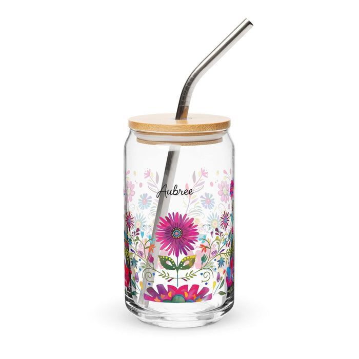 Aubree Exclusive Name Art Piece Can-Shaped Glass Home Office Work Mexican Spanish Pride Gift Cup One-Of-A-Kind Calligraphy Glass | A19 Mexicada 16 oz With Lid & Straw