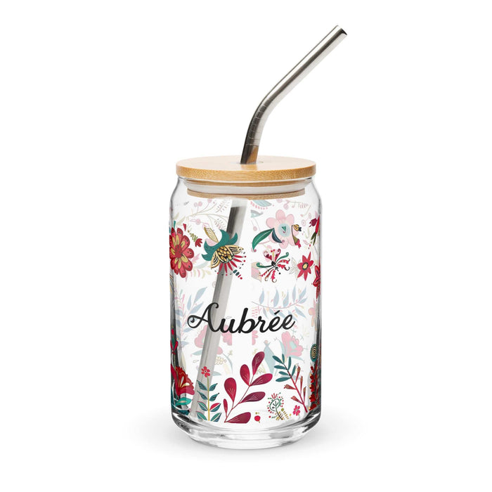 Aubree Exclusive Name Art Piece Can-Shaped Glass Home Office Work Mexican Spanish Pride Gift Cup One-Of-A-Kind Calligraphy Glass | A2 Mexicada 16 oz With Lid & Straw