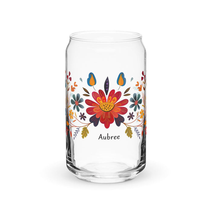 Aubree Exclusive Name Art Piece Can-Shaped Glass Home Office Work Mexican Spanish Pride Gift Cup One-Of-A-Kind Calligraphy Glass | A21 Mexicada 16 oz