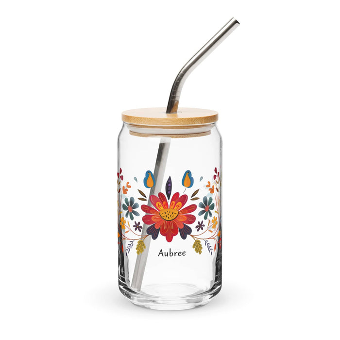 Aubree Exclusive Name Art Piece Can-Shaped Glass Home Office Work Mexican Spanish Pride Gift Cup One-Of-A-Kind Calligraphy Glass | A21 Mexicada 16 oz With Lid & Straw