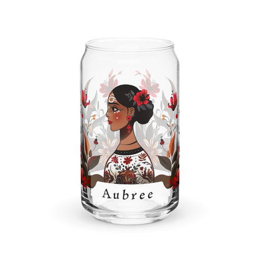 Aubree Exclusive Name Art Piece Can-Shaped Glass Home Office Work Mexican Spanish Pride Gift Cup One-Of-A-Kind Calligraphy Glass | A22 Mexicada 16 oz (No Lid No Straw)