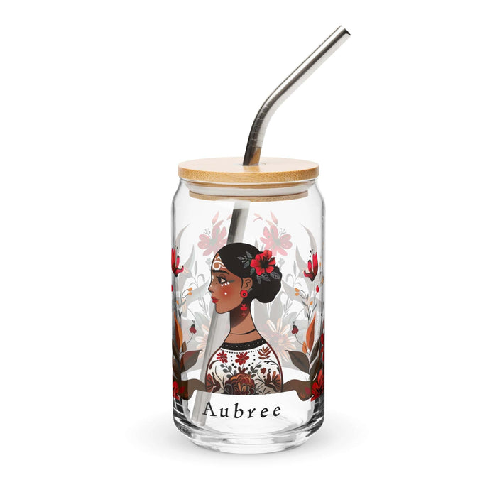 Aubree Exclusive Name Art Piece Can-Shaped Glass Home Office Work Mexican Spanish Pride Gift Cup One-Of-A-Kind Calligraphy Glass | A22 Mexicada 16 oz With Lid & Straw