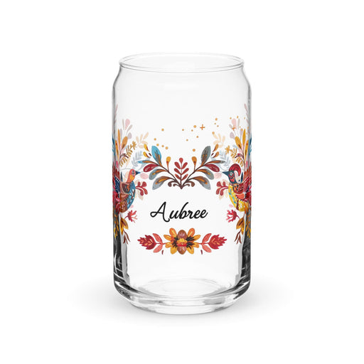 Aubree Exclusive Name Art Piece Can-Shaped Glass Home Office Work Mexican Spanish Pride Gift Cup One-Of-A-Kind Calligraphy Glass | A23 Mexicada 16 oz (No Lid No Straw)