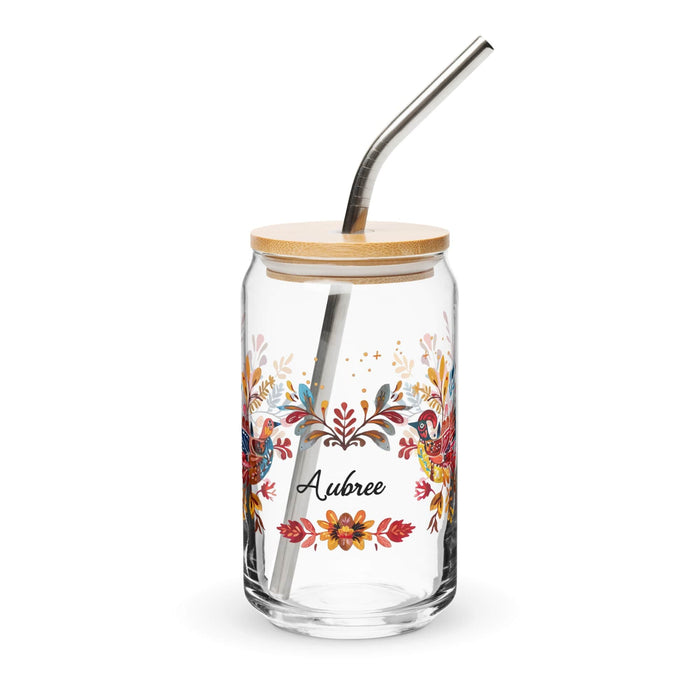 Aubree Exclusive Name Art Piece Can-Shaped Glass Home Office Work Mexican Spanish Pride Gift Cup One-Of-A-Kind Calligraphy Glass | A23 Mexicada 16 oz With Lid & Straw