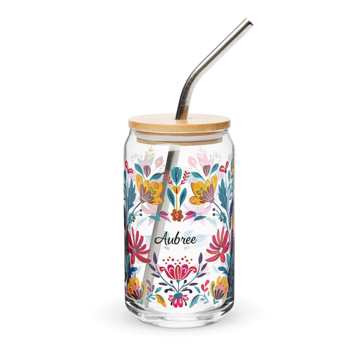 Aubree Exclusive Name Art Piece Can-Shaped Glass Home Office Work Mexican Spanish Pride Gift Cup One-Of-A-Kind Calligraphy Glass | A24 Mexicada 16 oz With Lid & Straw