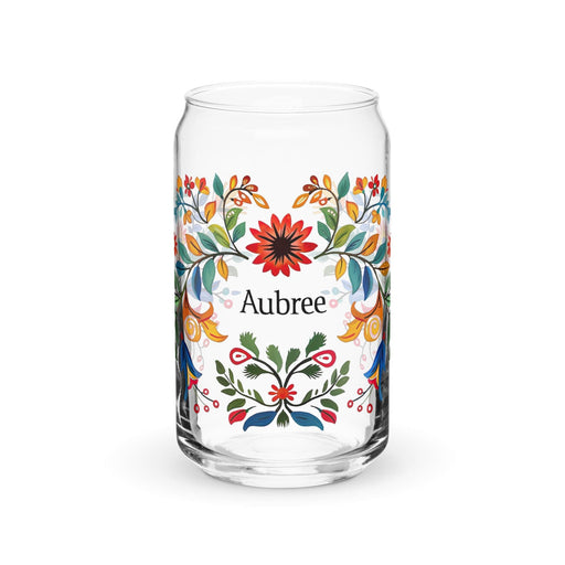 Aubree Exclusive Name Art Piece Can-Shaped Glass Home Office Work Mexican Spanish Pride Gift Cup One-Of-A-Kind Calligraphy Glass | A25 Mexicada 16 oz (No Lid No Straw)